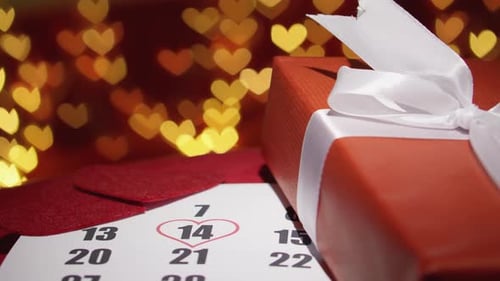 Valentine's Day Gift With Heart Bokeh Background