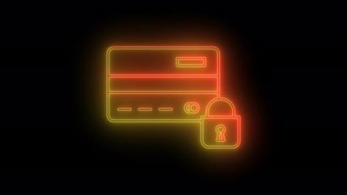 Glowing cyber security icon animated. Neon cyber security technology animation.