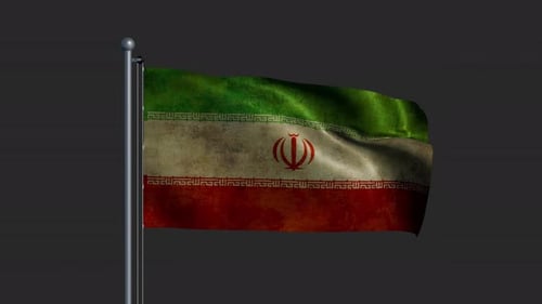 Waving Grunge Iran Flag on Flagpole