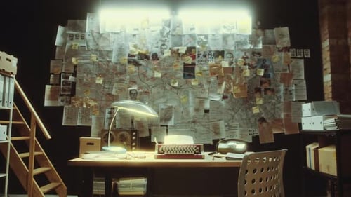 Crime Investigation Board in Detective Office at Night