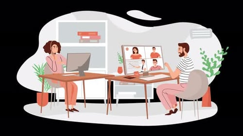 Flat Design Animation of Remote Team Video Conferencing