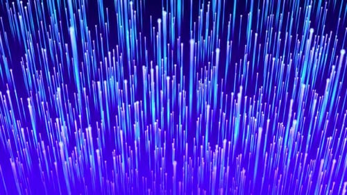 Violette Neonfarbe der optischen Faser. Blauer Hintergrund für digitale Datenübertragung