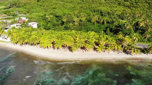 Drone shot hovering over a beach in the south part of Puerto Rico.