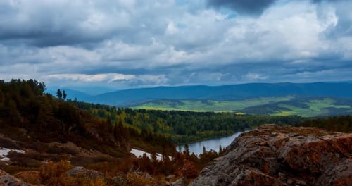 Mountain Lake Timelapse at the Summer or Autumn Time