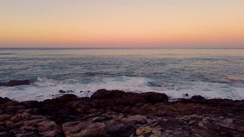 Beautiful Sea Sunset Horizon In Arteixo, Spain - aerial drone shot