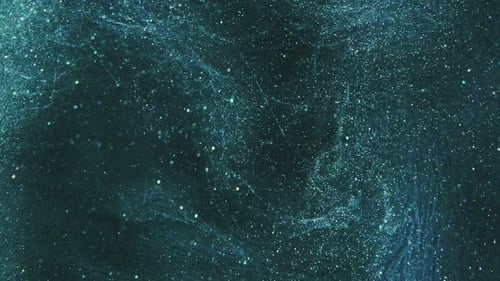 Abstract Teal Particles Drifting in Space Background