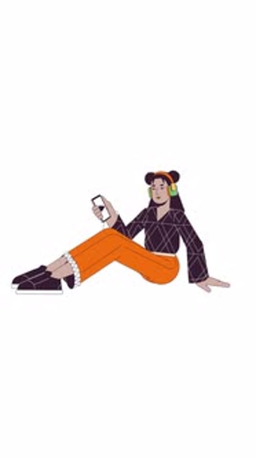 Flat Design Animated Person With Smartphone And Headphones