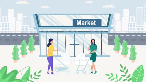 Two Women In Front Of A Market 4k