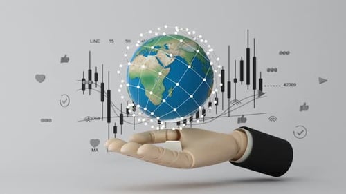 Hand Holding Globe with Financial and Social Media Background