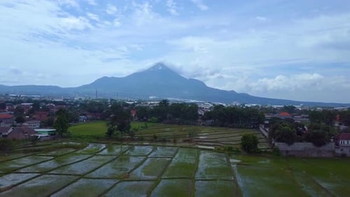 Drone of village near Bromo volcano in East Java in Indonesia