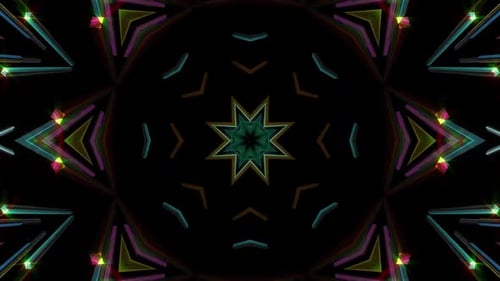Abstract Neon Glowing Geometric Kaleidoscope Pattern Background