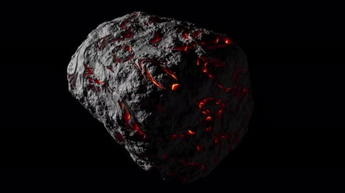 Animation 3D en boucle de la rotation d'un astéroïde extraterrestre. Canal Alpha.