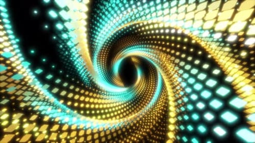 Abstract Neon Light Tunnel with Blue and Yellow Spiral Motion