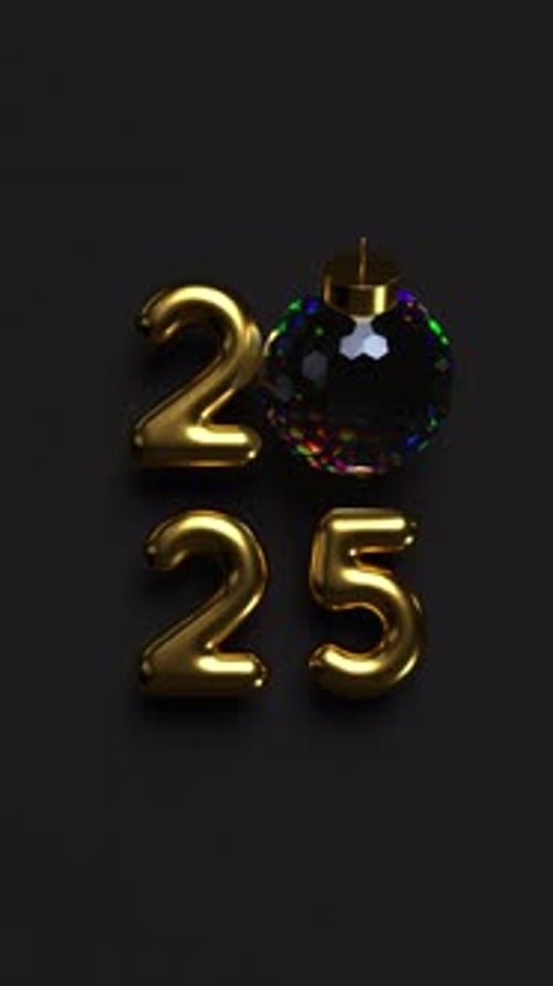 2025 New Year sign with rotating ball.
