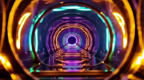 Futuristic Neon Tunnel with Glowing Abstract Archways