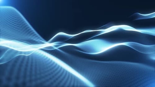 Blue digital wave of particles and dots, futuristic cyber background. Digital particle cyber