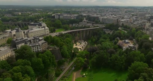 Establishing Shot of Luxembourg City Tourism Travel or Urban Broll Background A Drone Flew Over the