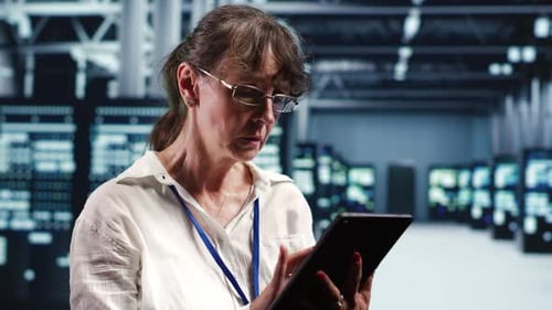 Centre de données avec lignes de serveurs AI