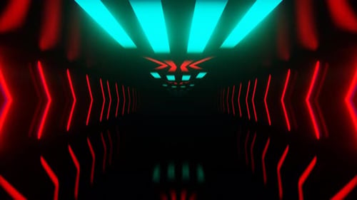 Dunkler Infinity-Korridor-Hintergrund in Neonfarben und Türkis Vj Loop I 4K