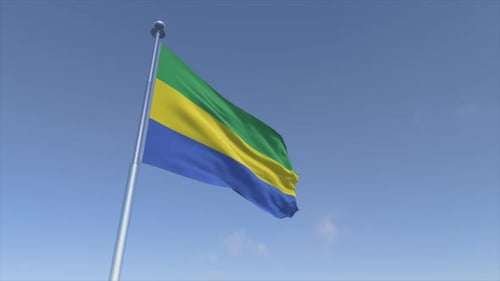 Gabon Flag Waving Realistic 3D Animation Blue Sky