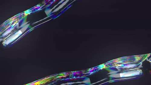 Transparent multicolored liquid moving wave with bubble, iridescent effect.
