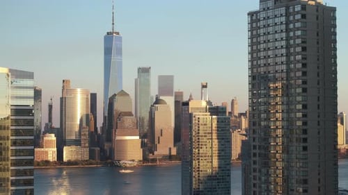Aerial view of the World Trade Center at dusk