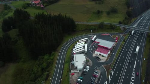 Aerial drone shot of road
