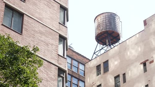 New York City Building Architecture Residential House Exterior USA Real Estate Rooftop Water Tower