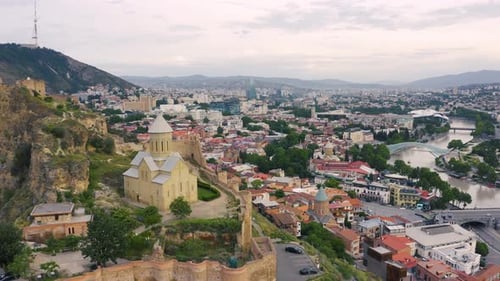 Aerial View of Cityscape with Historic Church
