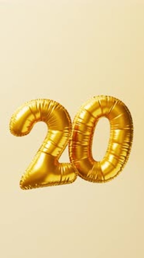 Golden Balloons Number 20 Rise and Float Animation Anniversary Concept 3d Render