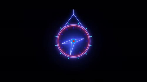 analog digital clock animation . glowing neon circle analog clock 24 hours time on always rotating