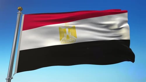 Realistic Egypt Flag Waving Seamlessly Against Blue Sky