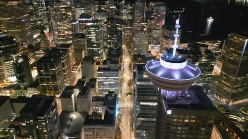 Aerial View Of Canadian Flag at Night Vancouver Canada