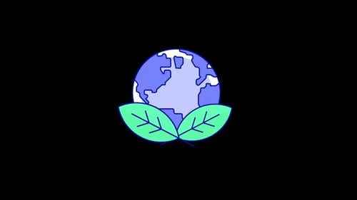 Animated Flat Design Globe with Green Leaves Icon