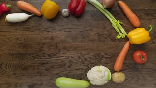 Fresh Vegetables Arranged on Rustic Wood Table