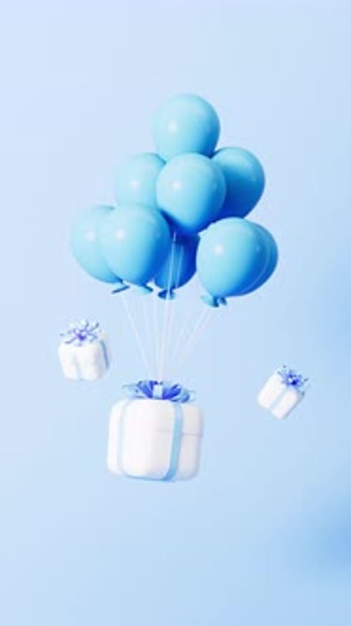 Animated Blue Balloons and Gift Boxes Floating