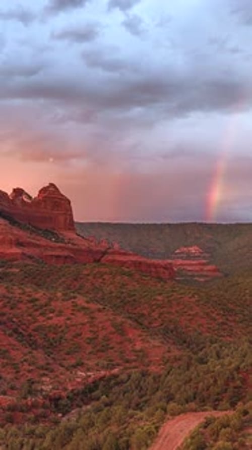 Vertical View Of The Red Sandstone Mountains At Sunset In Sedona, Arizona. Timelapse