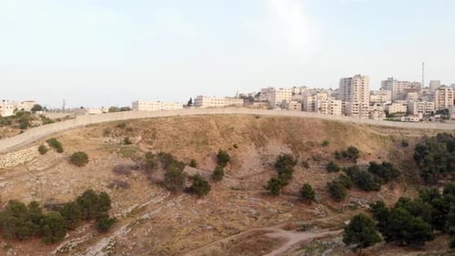 Palestinian Town Behind concrete Wall Aerial view