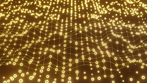 Yellow Mesh With Glowing Nodes Technology Futuristic Abstract Background 3d render. Geometric