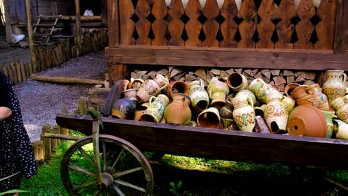 Clay Jugs on a Cart Selective Focus