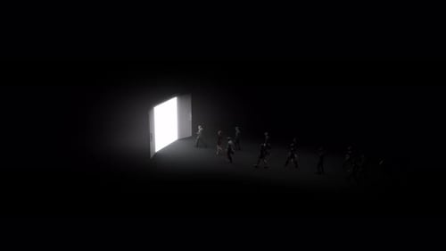 People Walking Towards a Bright Open Door Animation