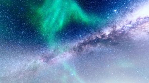 Aurora boreal bajo las estrellas por la noche