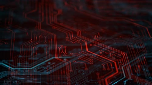 Blue Futuristic Printed Circuit Board 3D Render Abstract Network Technology Background Digital