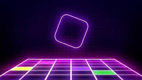 Futuristisches Gitter-Wireframe im Neontanz-Stil der 80er und 90er Jahre.