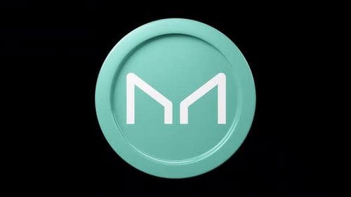 Maker-MKR-Münze, 3D-Drehung, 360 Grad, schwarz, großer Cryptocurrency-Token, nahtlose Schleife