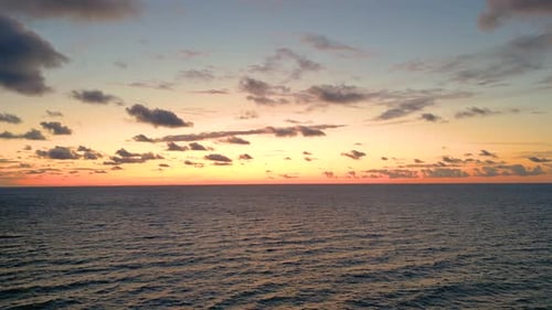 Sea scenery. Drone view. Sunset horizon. Nature beauty. Water landscape. Blue ocean waves relaxing m