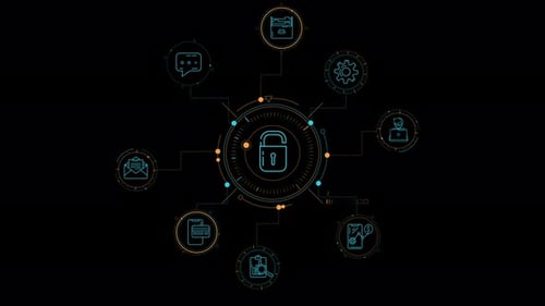 Animated Futuristic HUD with Security Lock and Data Icons