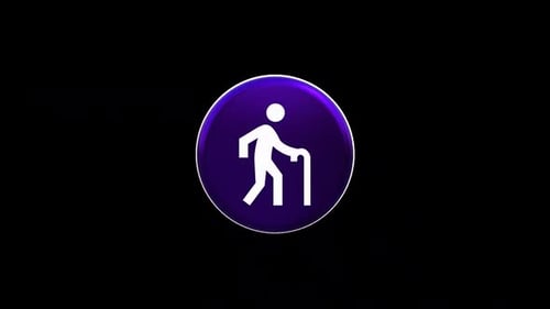 3D Spinning Icon of Elderly Person with Cane