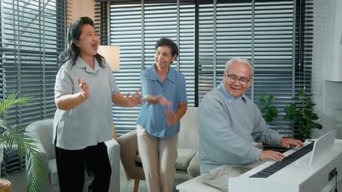Seniors Enjoying Music Together at Home