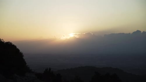 Aerial Cloudy Sunrise Landscape on the Wide Plain 4K